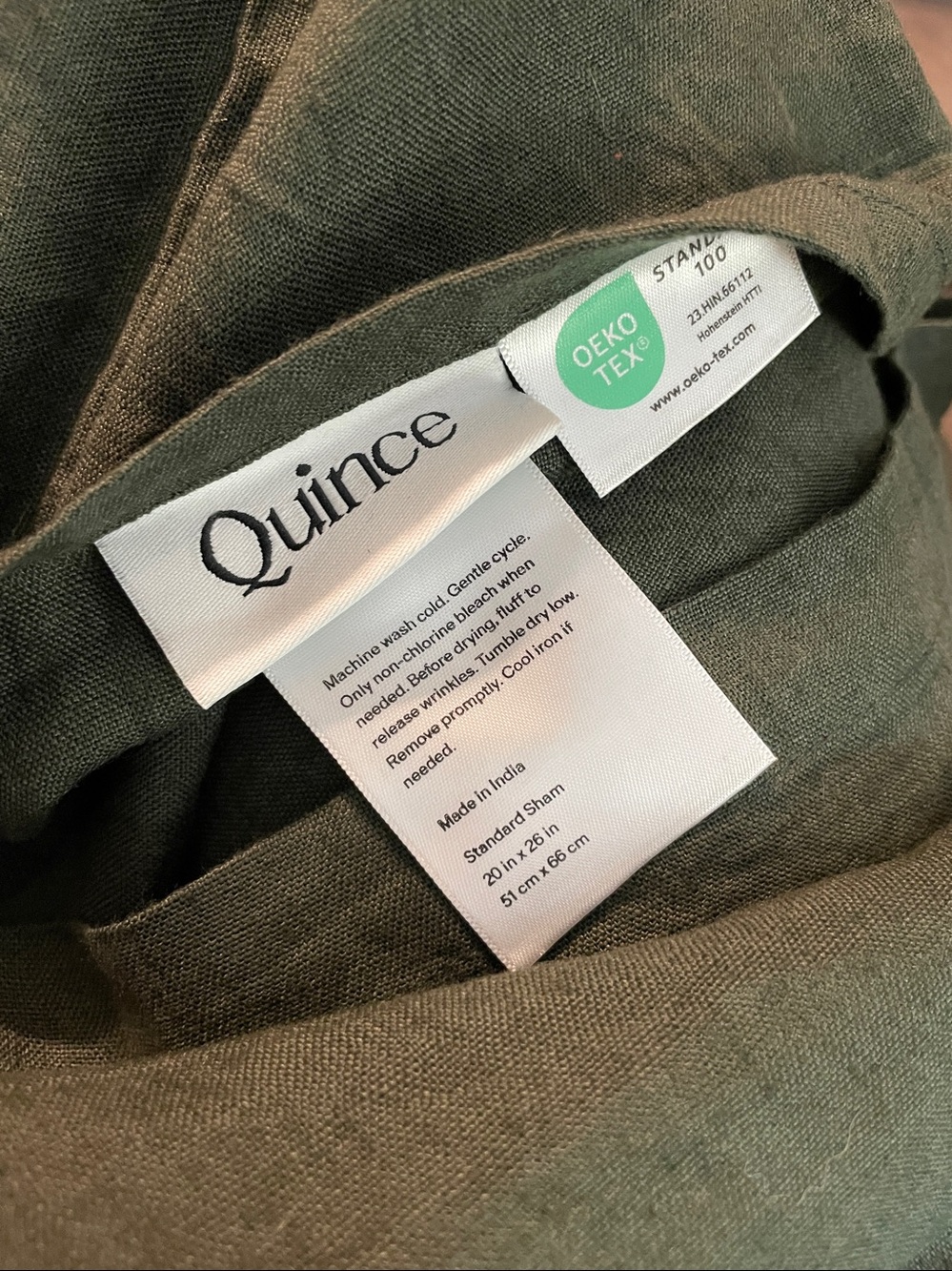 Quince European Linen Pillow Sham Set Standard Pine Green 2 NWOT - Picture 3 of 4